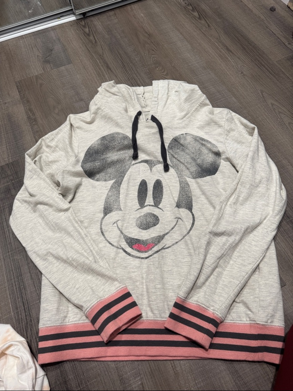 Disney Mickey Mouse Cream Hoodie with Black and Pink Accents